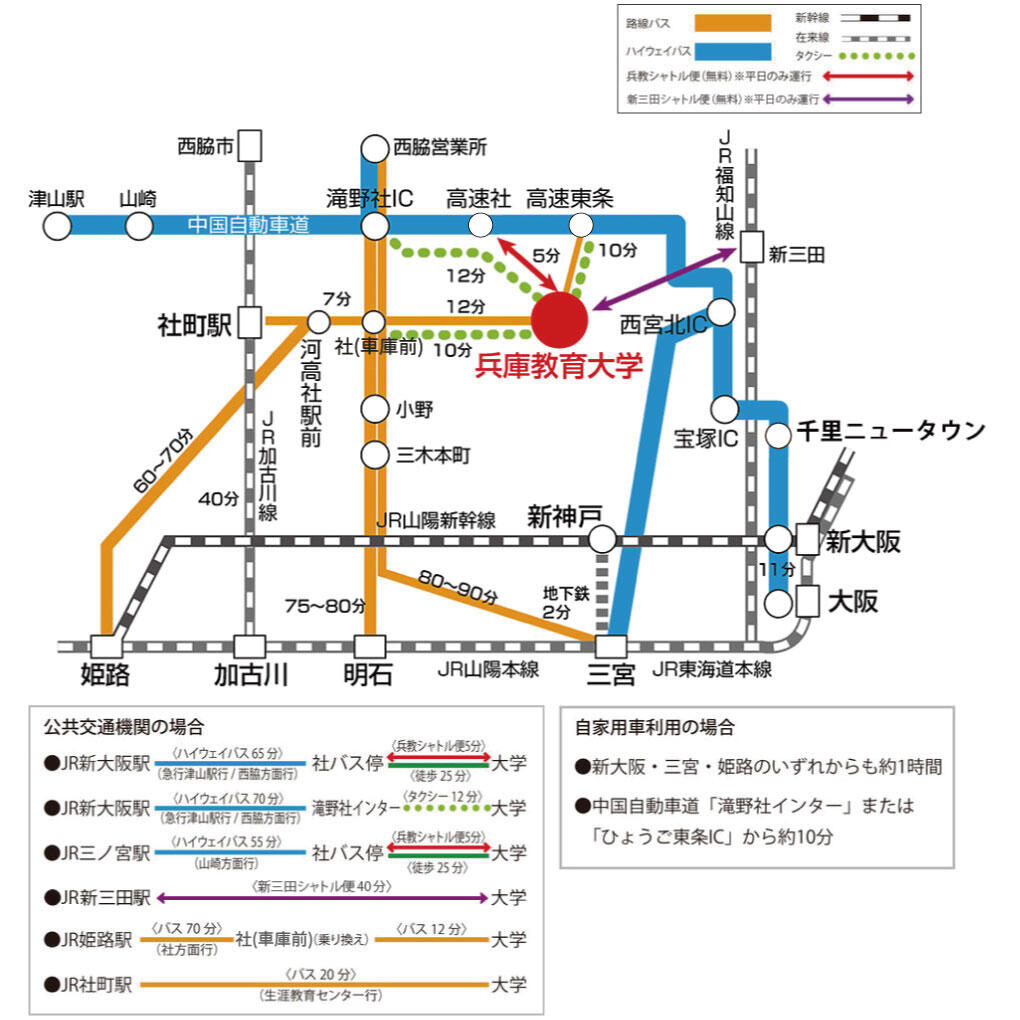 大学への公共交通機関の路線図